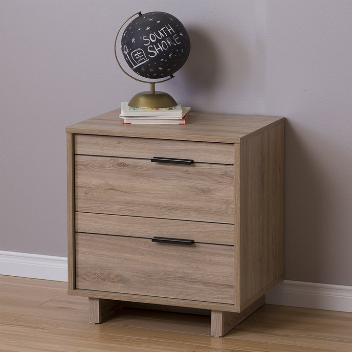 Modern 2-Drawer End Table Nightstand in Light Oak Wood Finish Image 2