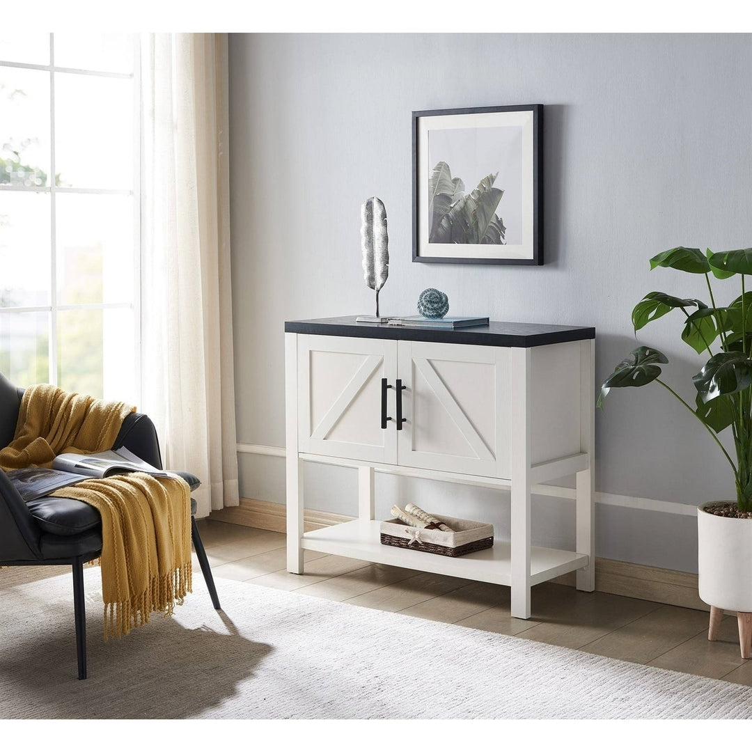 Modern 2 Drawer Wooden Storage Console Table White/Black Image 4