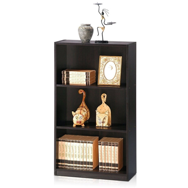 Modern 3-Shelf Bookcase in Espresso Wood Finish Image 2