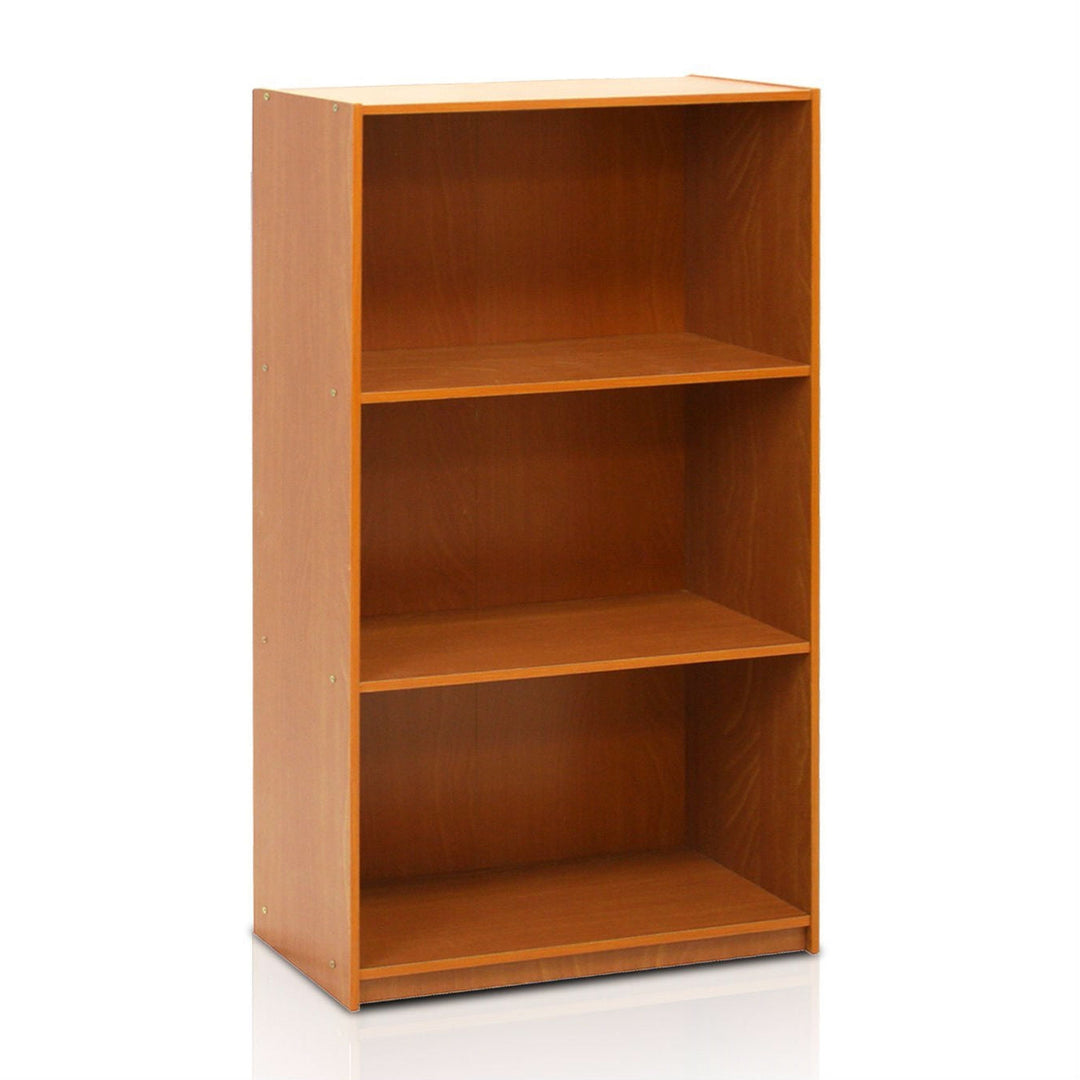 Modern 3-Shelf Bookcase in Light Cherry Wood Finish Image 1