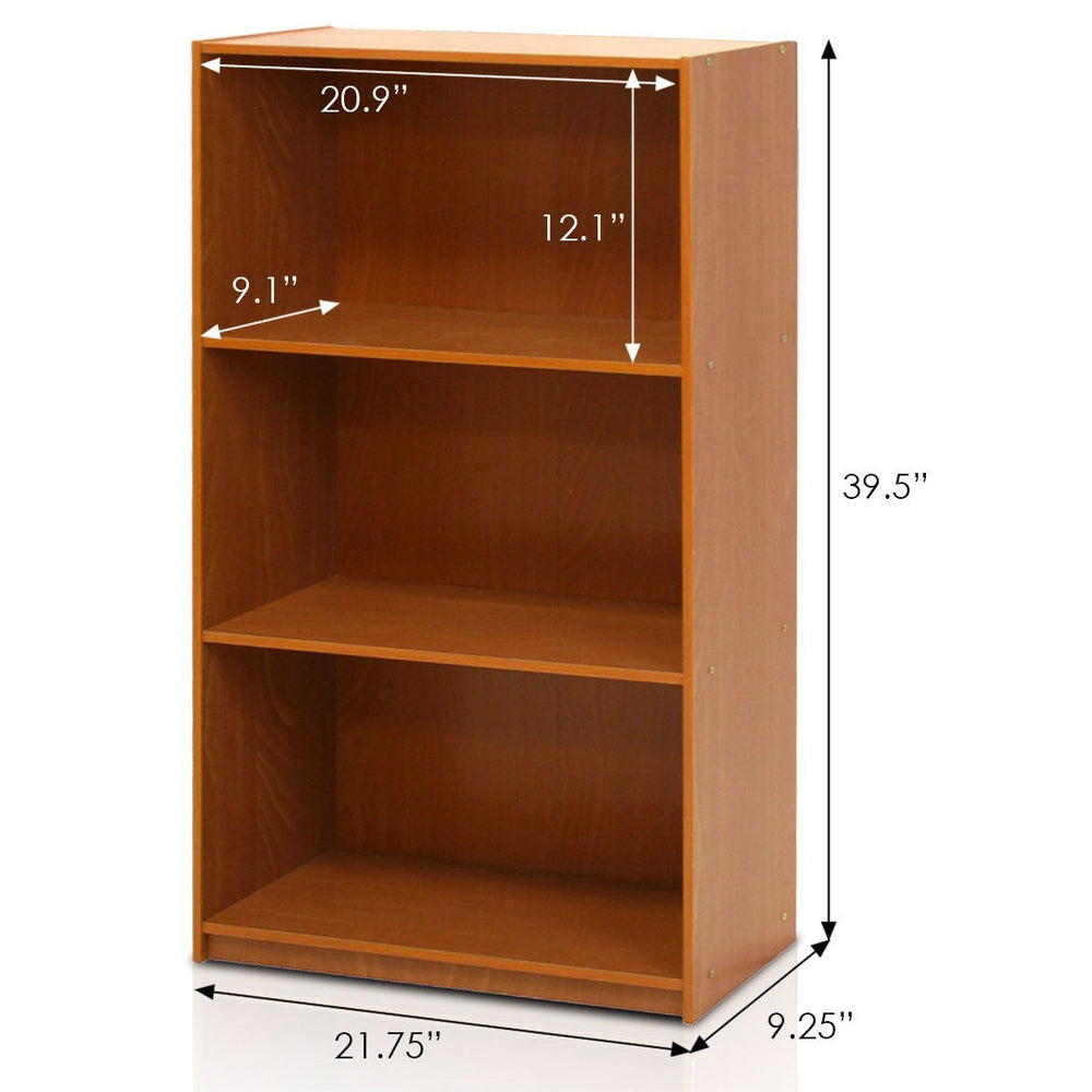 Modern 3-Shelf Bookcase in Light Cherry Wood Finish Image 2