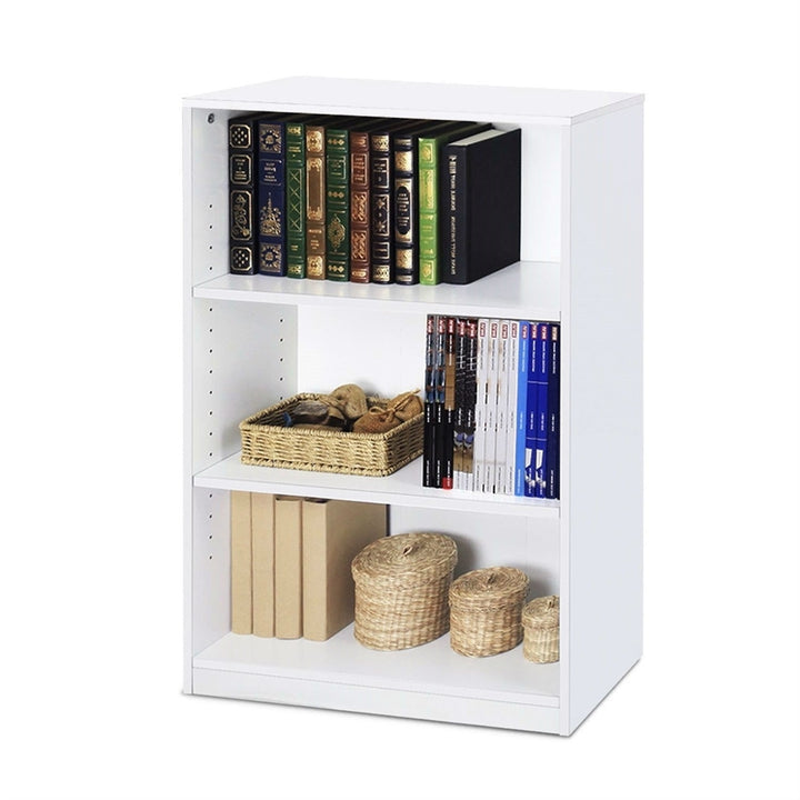 Modern 3-Shelf Bookcase in White Wood Finish Image 3