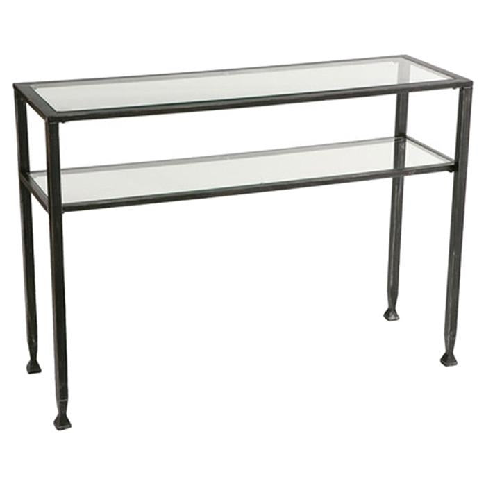 Metal Glass Top Sofa Table Occasional Console Table with Shelf Image 1