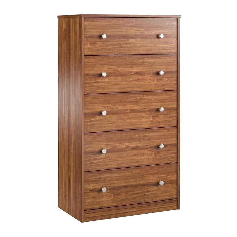 Modern 5-Drawer Bedroom Chest Dresser in Rustic Brown Wood Finish Image 1