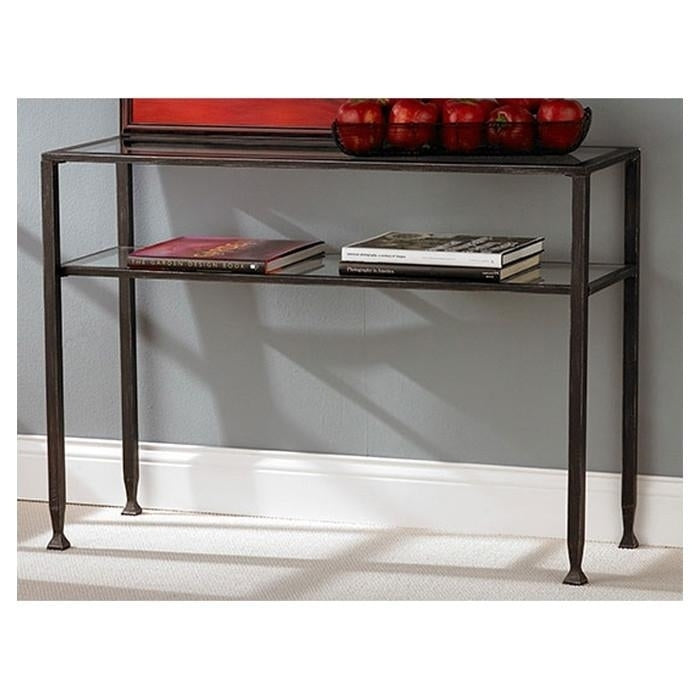 Metal Glass Top Sofa Table Occasional Console Table with Shelf Image 2