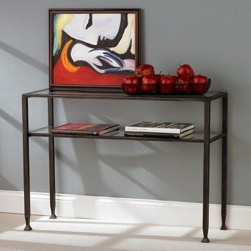 Metal Glass Top Sofa Table Occasional Console Table with Shelf Image 3