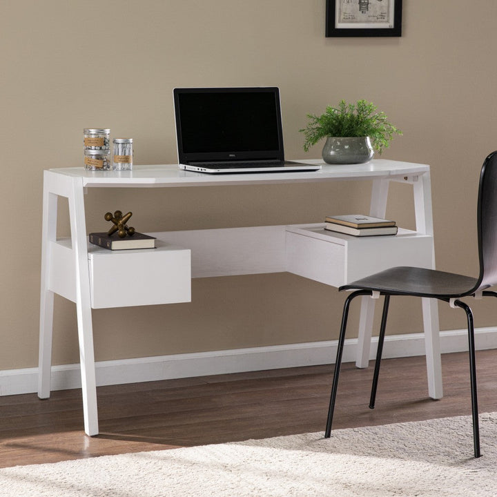 Metallic White Modern Writing Desk Image 1