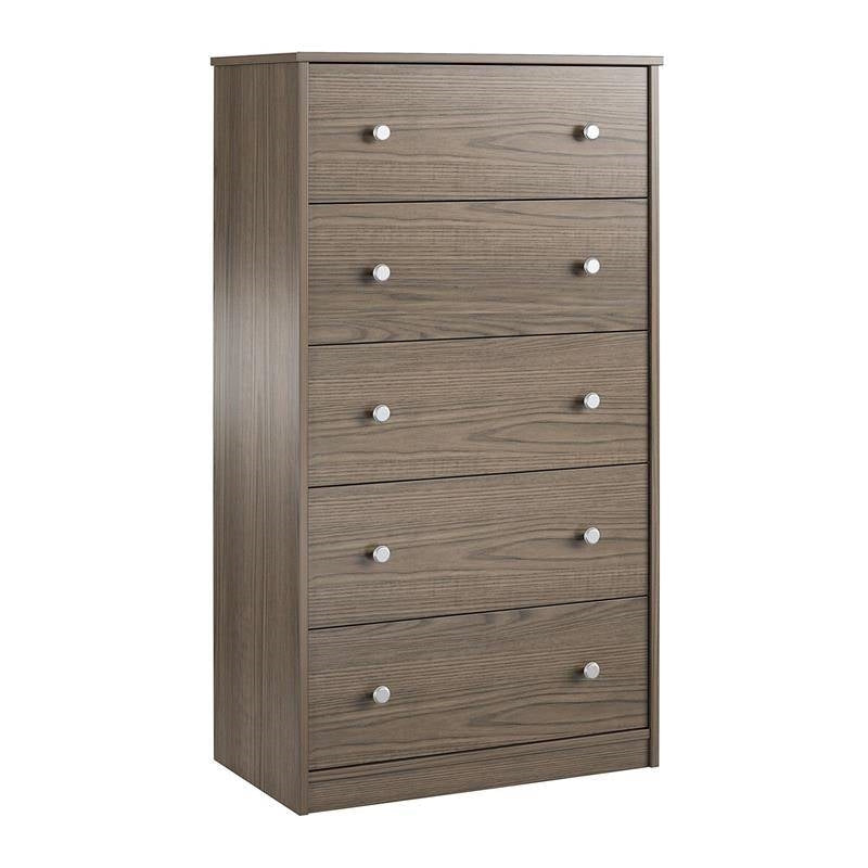 Modern 5-Drawer Bedroom Chest in Rustic Grey Brown Wood Finish Image 1