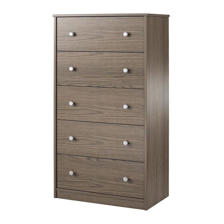 Modern 5-Drawer Bedroom Chest in Rustic Grey Brown Wood Finish Image 4