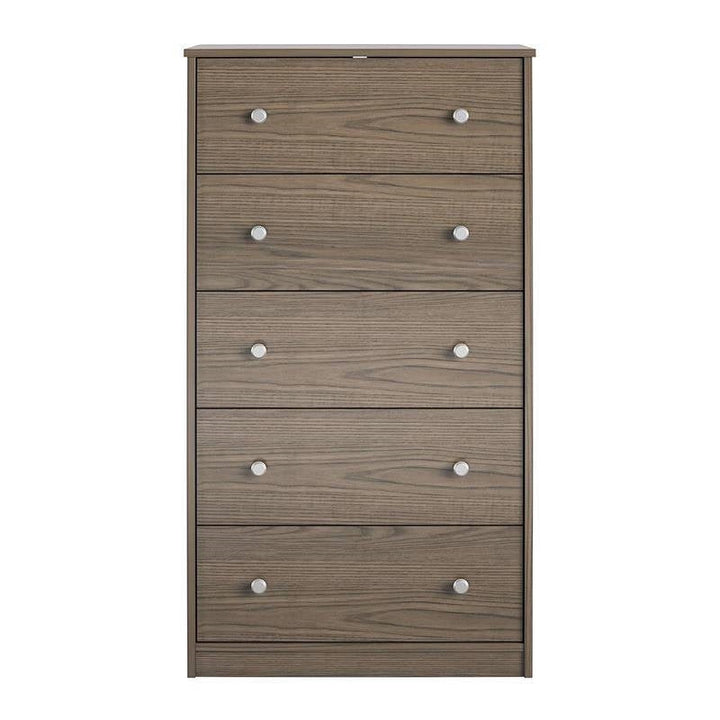 Modern 5-Drawer Bedroom Chest in Rustic Grey Brown Wood Finish Image 5