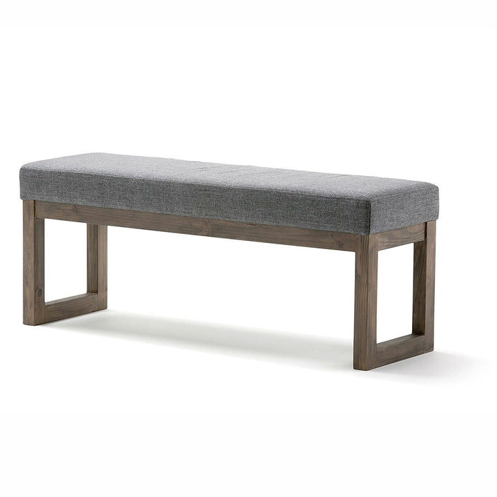 Modern Wood Frame Accent Bench Ottoman with Grey Upholstered Fabric Seat Image 1