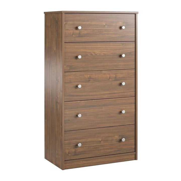 Modern 5-Drawer Bedroom Chest of Drawers in Rustic Walnut Wood Finish Image 1