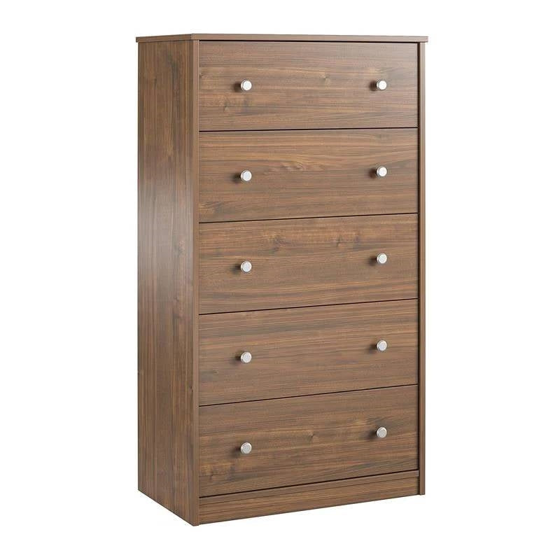 Modern 5-Drawer Bedroom Chest of Drawers in Rustic Walnut Wood Finish Image 1