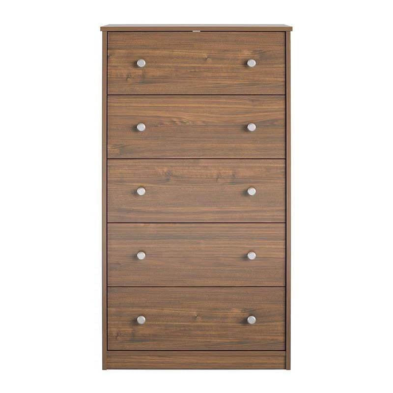 Modern 5-Drawer Bedroom Chest of Drawers in Rustic Walnut Wood Finish Image 4