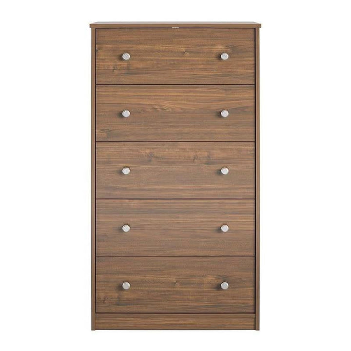 Modern 5-Drawer Bedroom Chest of Drawers in Rustic Walnut Wood Finish Image 4