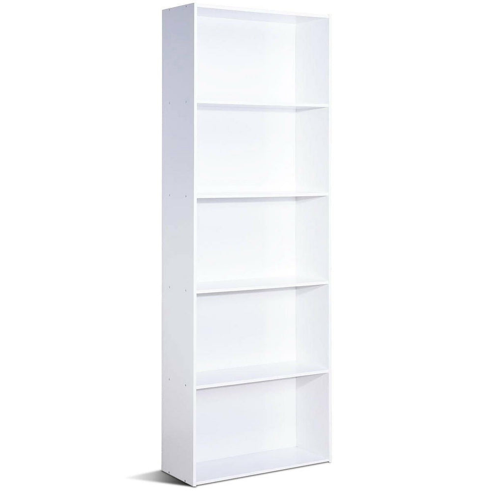 Modern 5-Tier Bookcase Storage Shelf in White Wood Finish Image 2