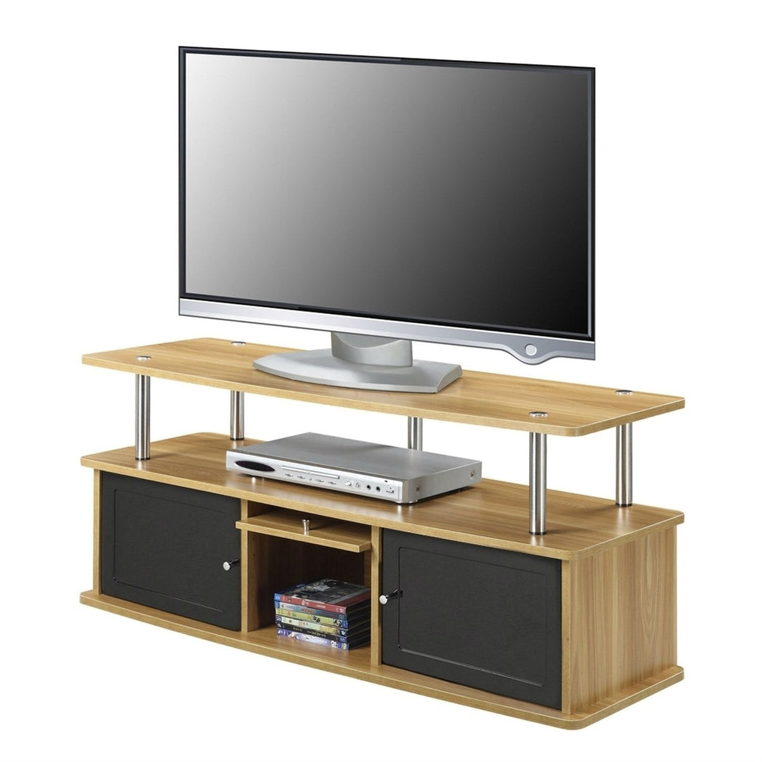 Modern 50-inch TV Stand in Light Oak / Black Wood Finish Image 1