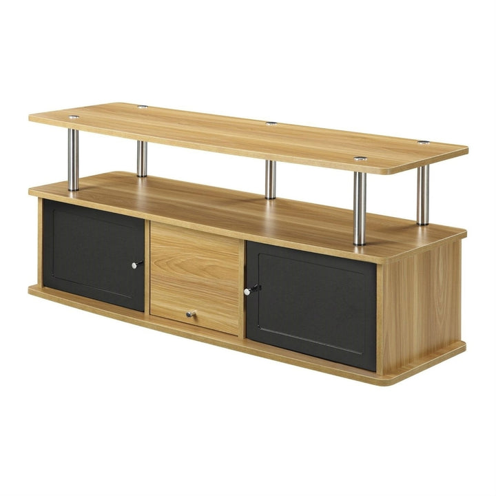 Modern 50-inch TV Stand in Light Oak / Black Wood Finish Image 2