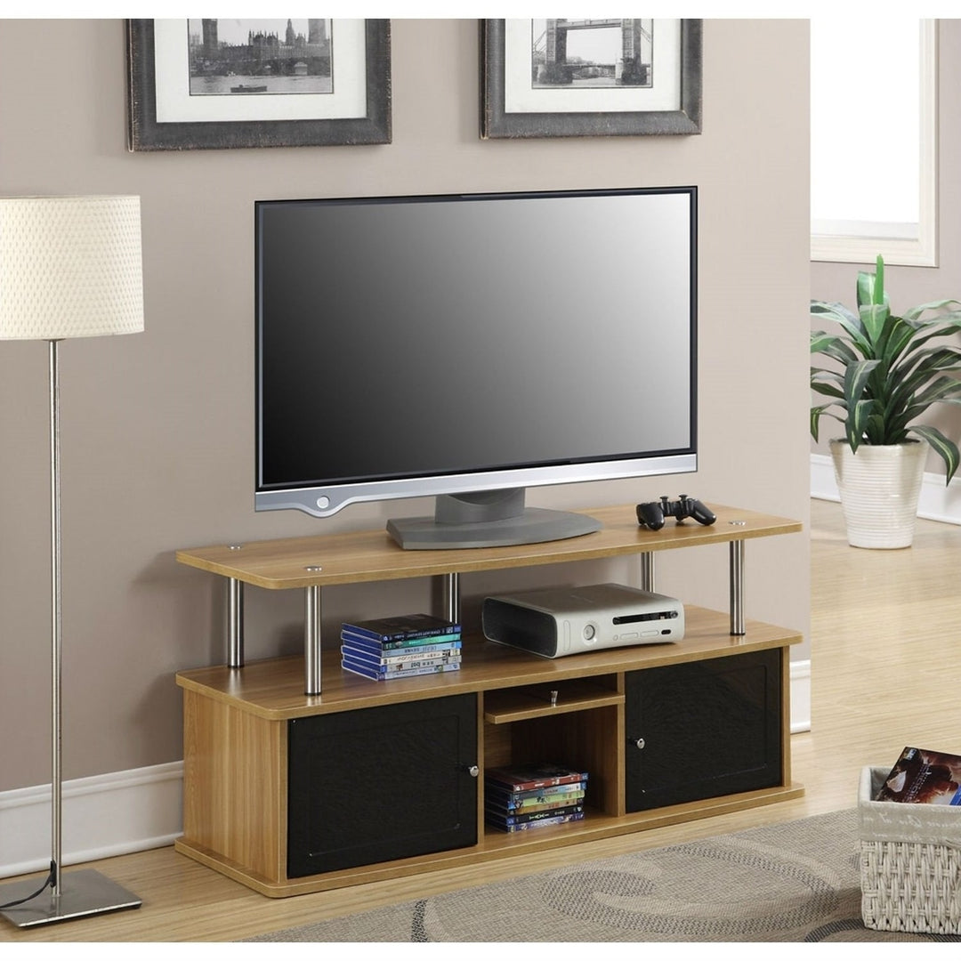 Modern 50-inch TV Stand in Light Oak / Black Wood Finish Image 3