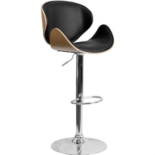 Modern Adjustable Height Barstool with Curved Black Vinyl Seat and Back Image 1