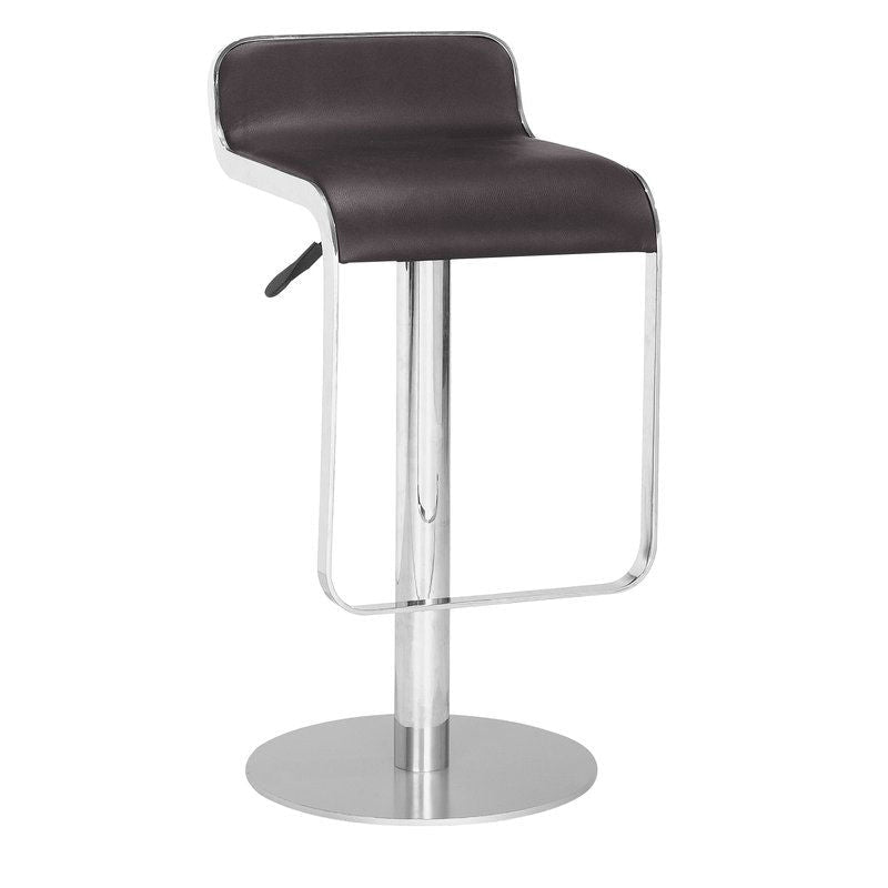 Modern Bar Stool with Espresso Brown Faux Leather Swivel Seat Image 1