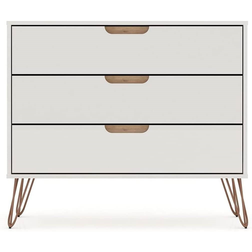 Modern Bedroom Scandinavian Style 3-Drawer Dresser in Off-White Natural Finish Image 2