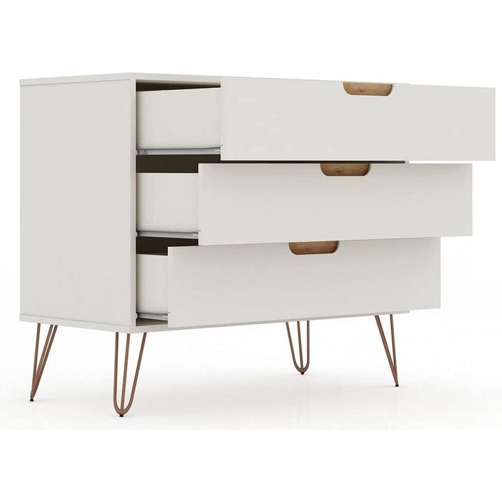 Modern Bedroom Scandinavian Style 3-Drawer Dresser in Off-White Natural Finish Image 3