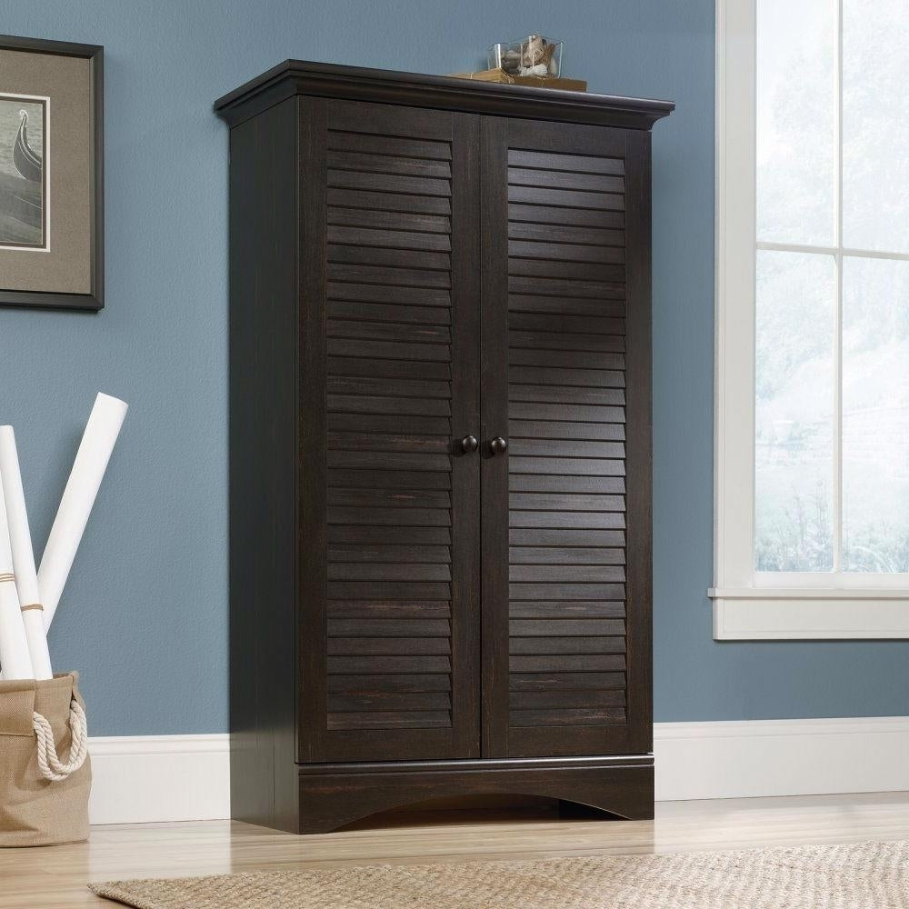 Multi-Purpose Wardrobe Armoire Storage Cabinet in Dark Brown Antique Wood Finish Image 1