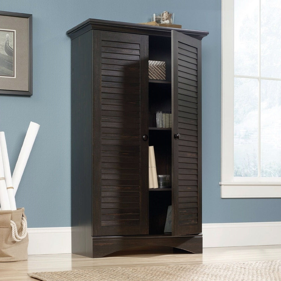 Multi-Purpose Wardrobe Armoire Storage Cabinet in Dark Brown Antique Wood Finish Image 4