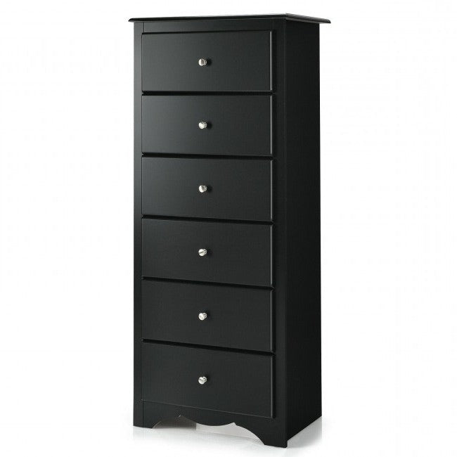 Modern Black 6 Drawer Tall Wood Dresser Chest Image 1