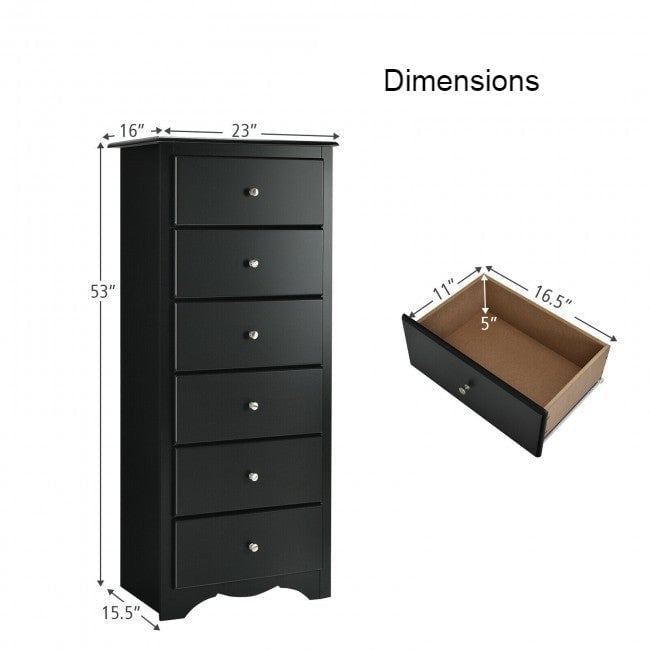 Modern Black 6 Drawer Tall Wood Dresser Chest Image 2