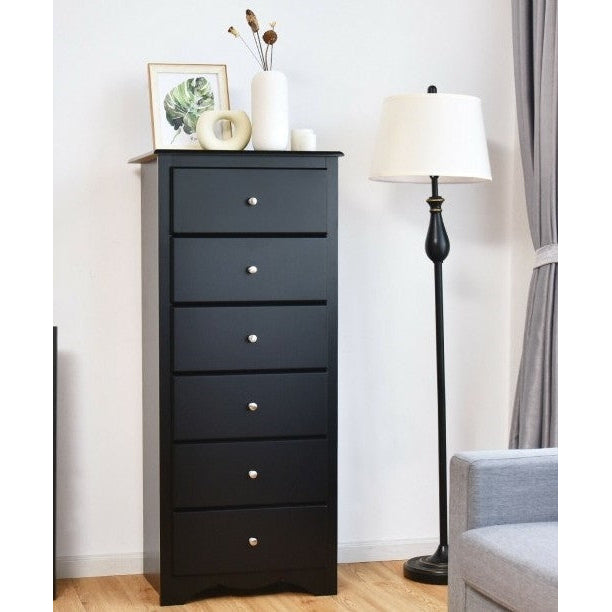 Modern Black 6 Drawer Tall Wood Dresser Chest Image 3