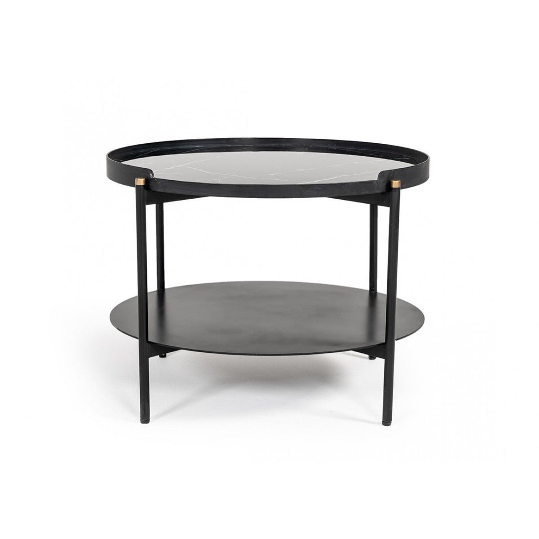 Modern Black Marble Painted Round Metal Coffee Table Image 1