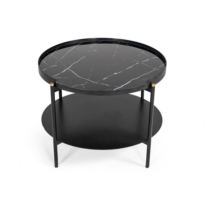 Modern Black Marble Painted Round Metal Coffee Table Image 2