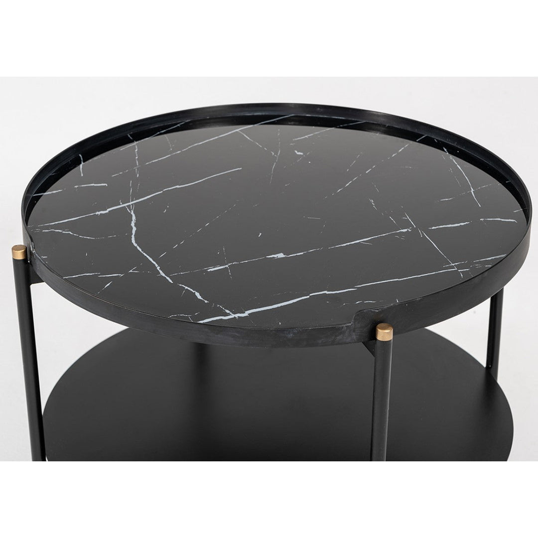 Modern Black Marble Painted Round Metal Coffee Table Image 3