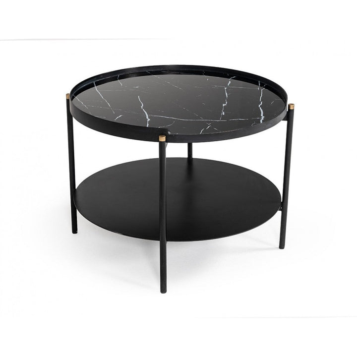 Modern Black Marble Painted Round Metal Coffee Table Image 4