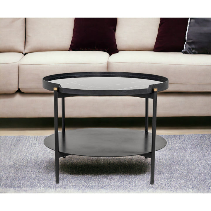 Modern Black Marble Painted Round Metal Coffee Table Image 6