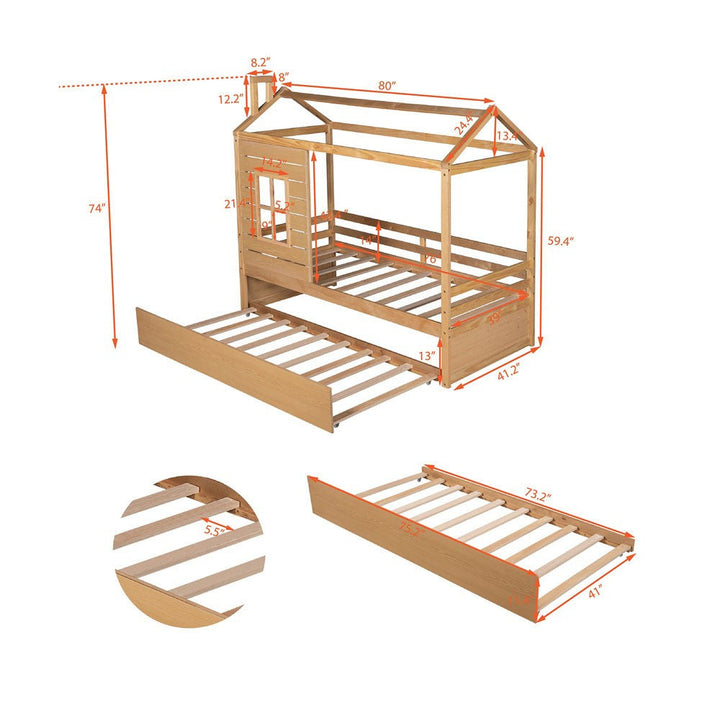 Natural Twin Bed with Trundle Image 1