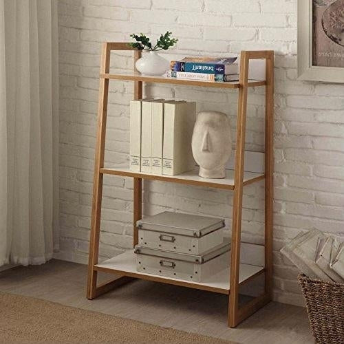 Modern Bookcase with 3 Shelves in Bamboo/White Finish Image 1