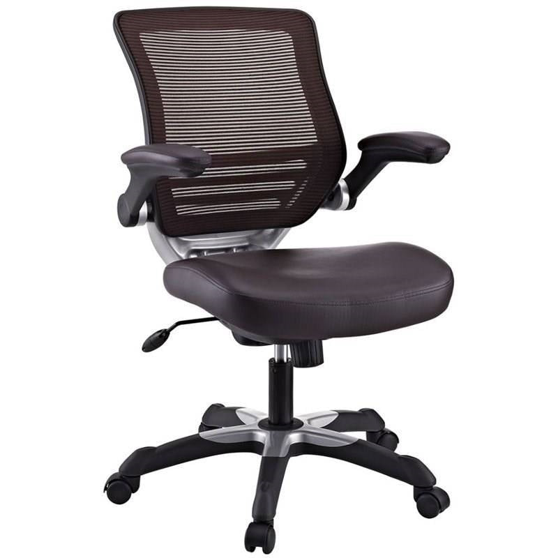 Modern Brown Mesh Back Ergonomic Office Chair with Flip-up Arms Image 2