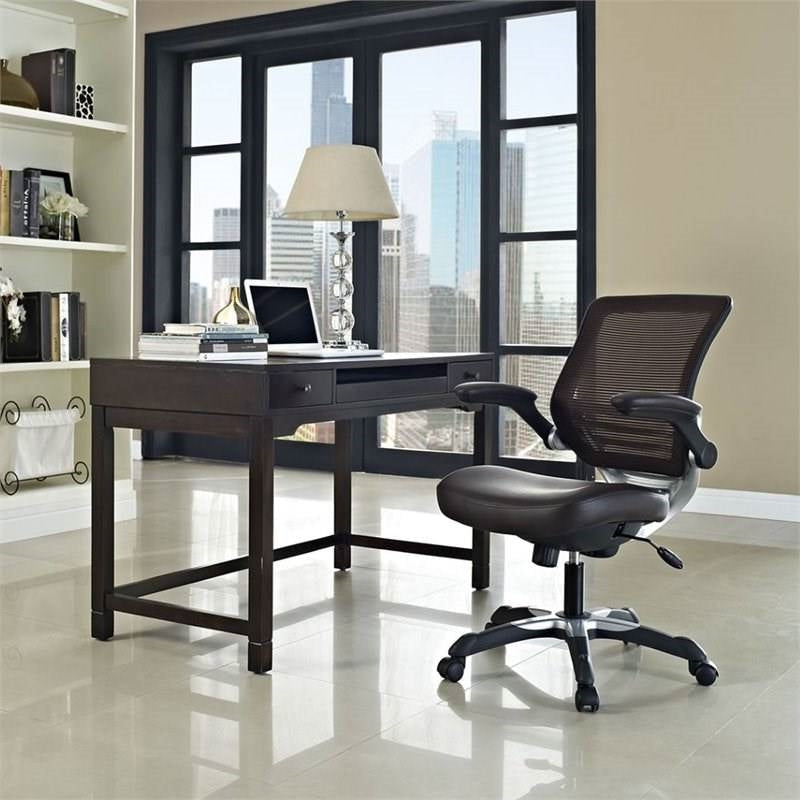 Modern Brown Mesh Back Ergonomic Office Chair with Flip-up Arms Image 4