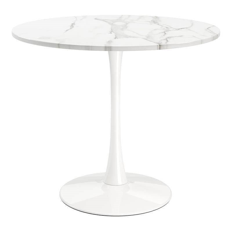 Modern Classic 35-inch Round Pedestal Dining Table Marble Top with White Base Image 1