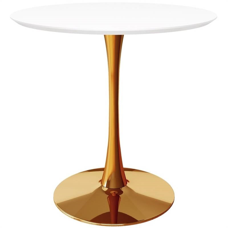 Modern Classic 36-inch Round Pedestal Dining Table with White Top and Gold Base Image 1
