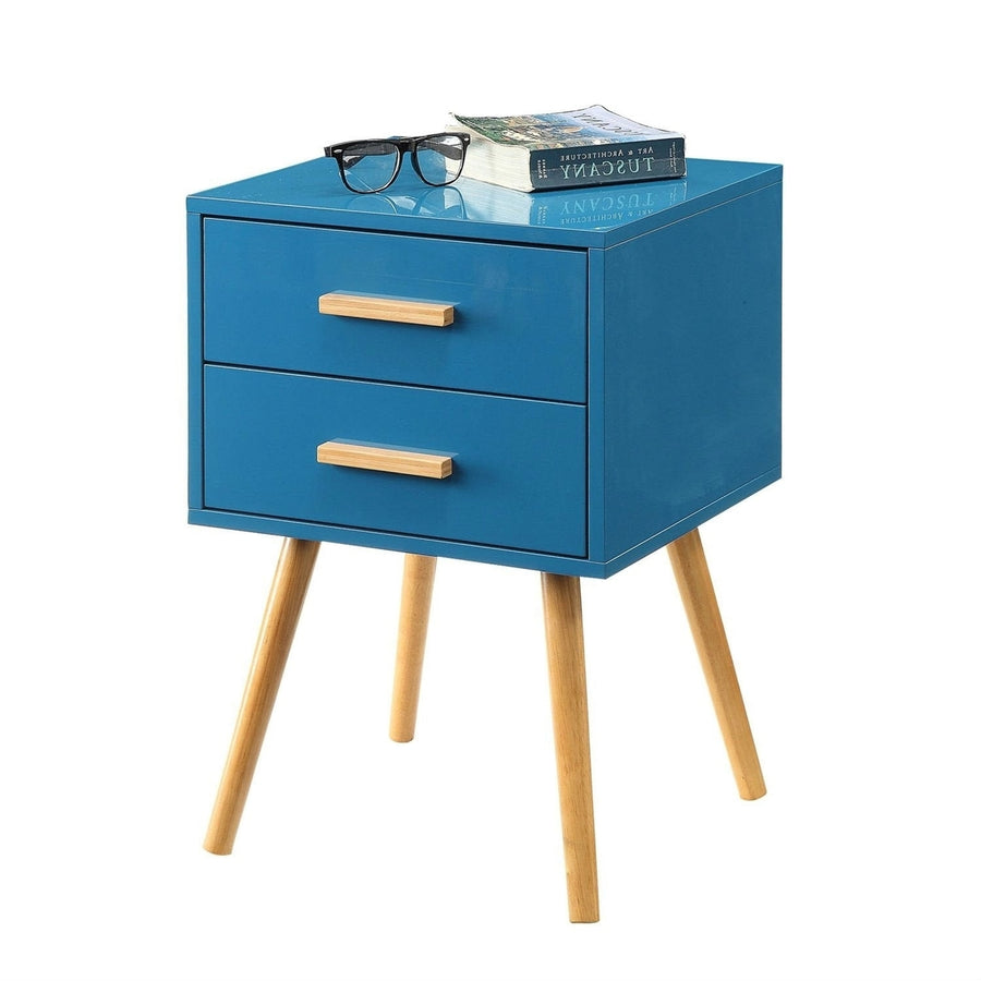 Modern Classic Mid-Century Style End Table Nightstand in Blue Finish Image 1