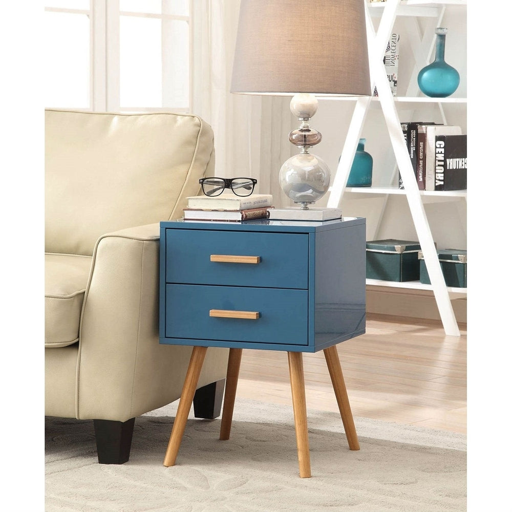 Modern Classic Mid-Century Style End Table Nightstand in Blue Finish Image 2