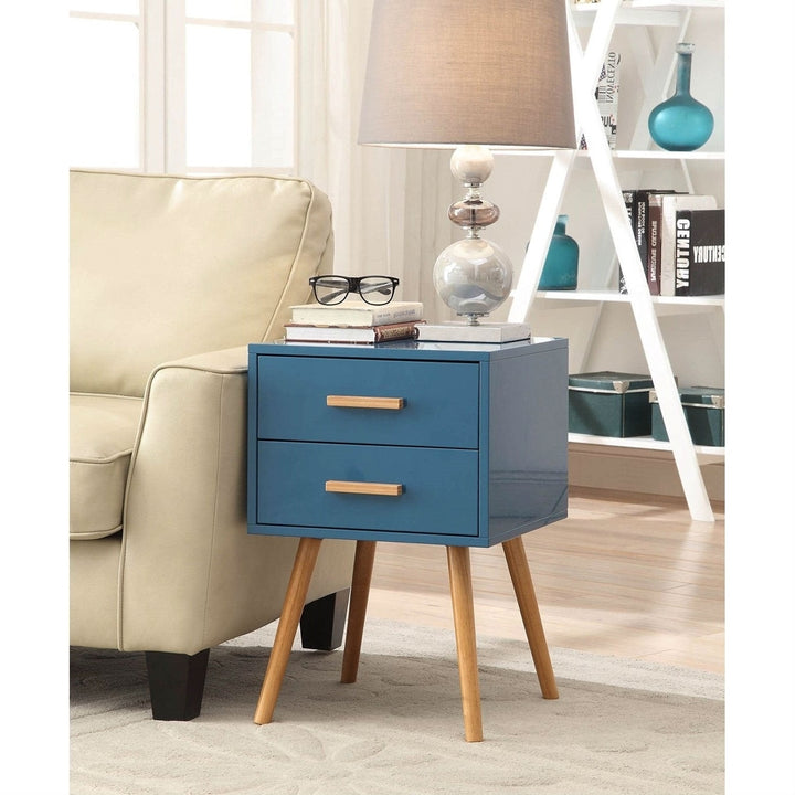 Modern Classic Mid-Century Style End Table Nightstand in Blue Finish Image 2