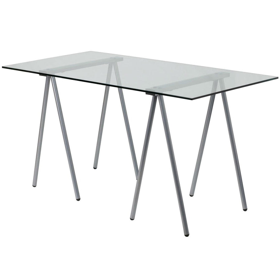 Modern Clear Tempered Glass Top Writing Table Computer Desk with Metal Legs Image 1