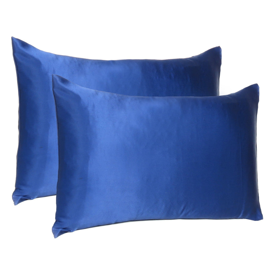 Navy Blue Dreamy Set Of 2 Silky Satin Queen Pillowcases Image 1