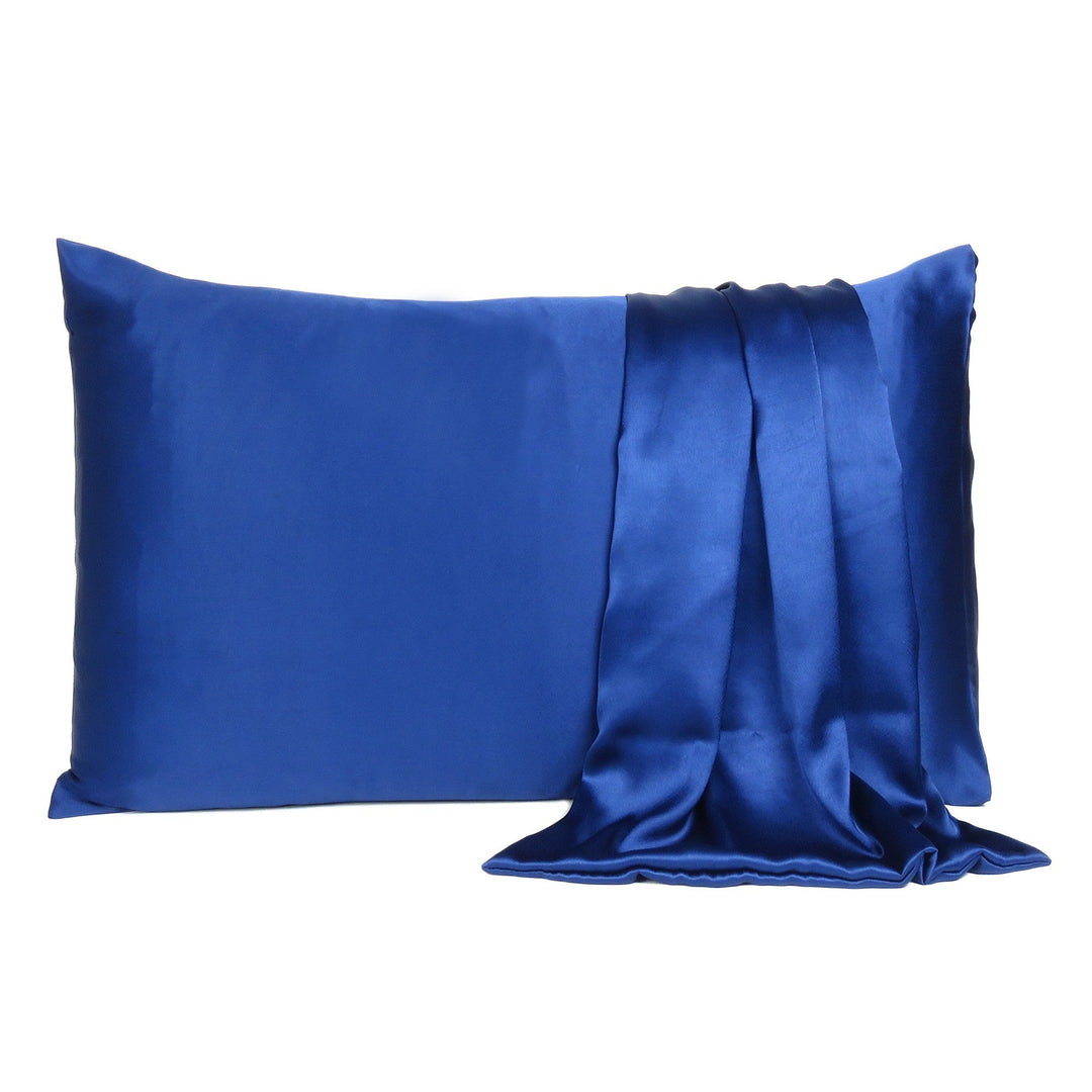 Navy Blue Dreamy Set Of 2 Silky Satin Queen Pillowcases Image 2