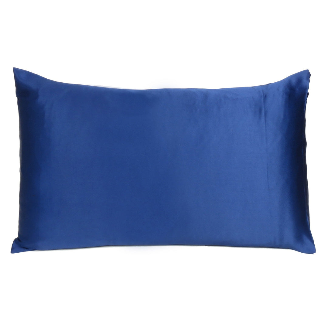 Navy Blue Dreamy Set Of 2 Silky Satin Queen Pillowcases Image 3